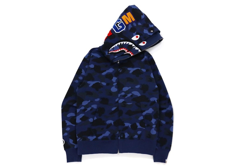 BAPE Color Camo Shark Wide Fit Full Zip Double Hoodie Navy