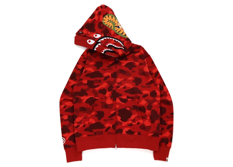 BAPE Color Camo Shark Wide Fit Full Zip Double Hoodie Red