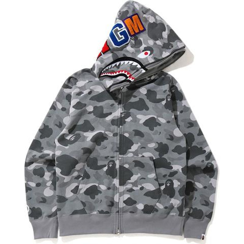 BAPE Color Camo Shark Wide Full Zip Double Hoodie Gray