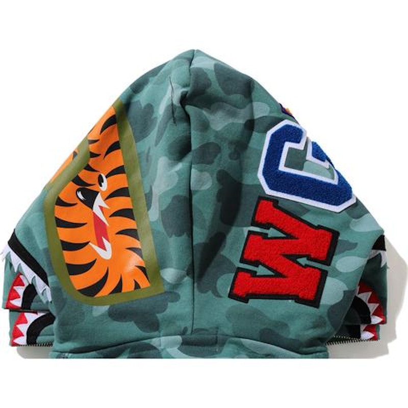 BAPE Color Camo Shark Wide Full Zip Double Hoodie Green