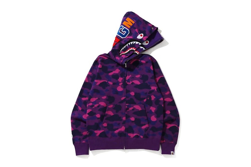 BAPE Color Camo Shark Wide Full Zip Double Hoodie Purple