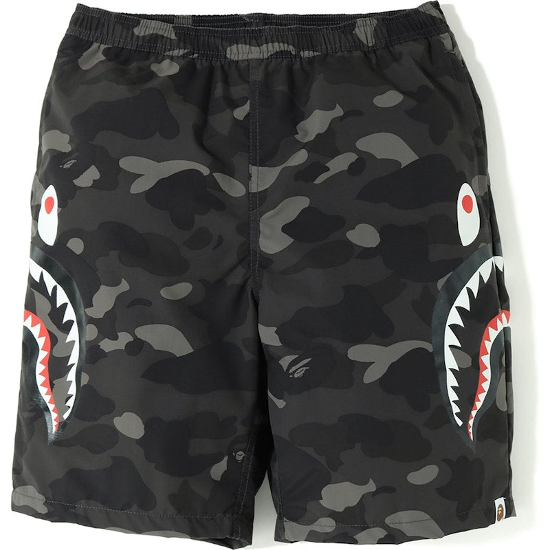 BAPE Color Camo Side Shark Beach Shorts Black