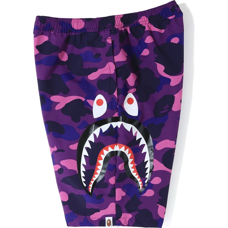 BAPE Color Camo Side Shark Beach Shorts Purple