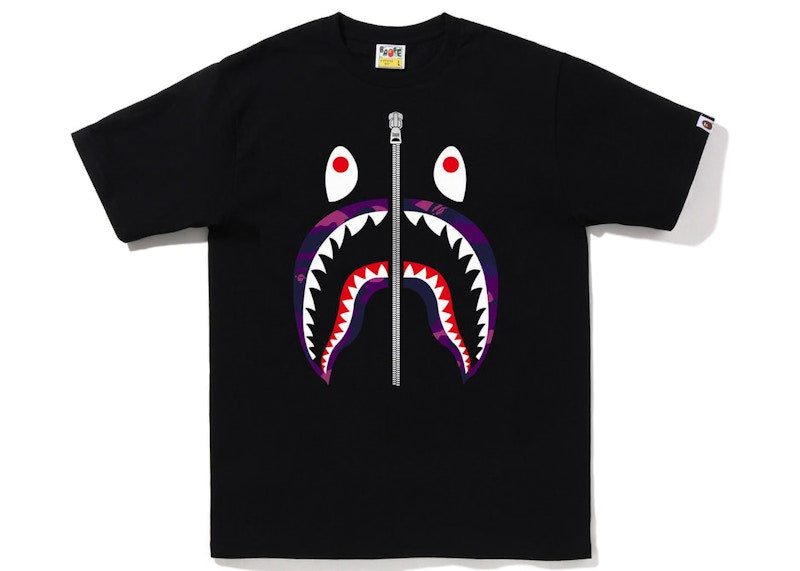 BAPE Color Camo Silver Zip Shark Tee (SS23) Black Purple