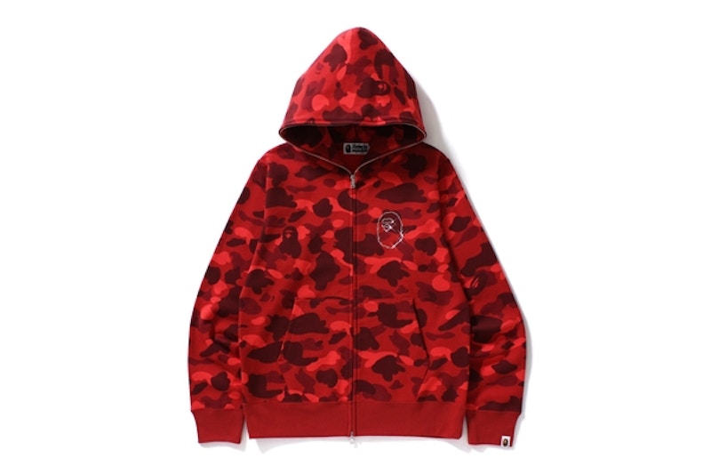 BAPE Color Camo Swarovski Ape Head Hoodie Red
