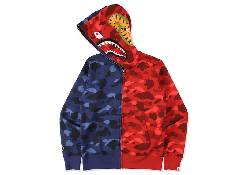 BAPE Color Camo Tiger Shark Half Full Zip Hoodie Navy