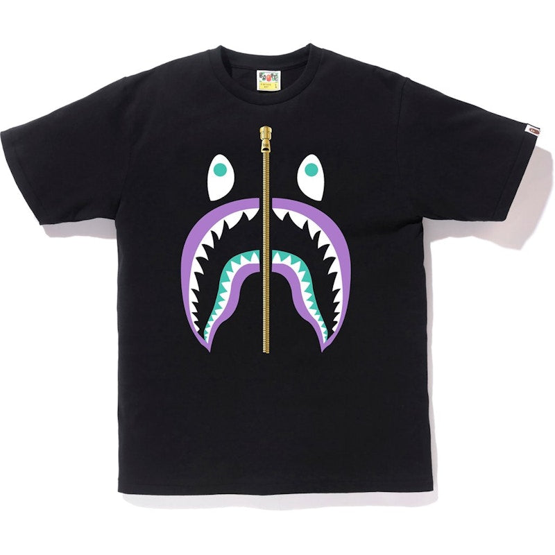 BAPE Colors Gold Zip Shark Tee (SS19) Black