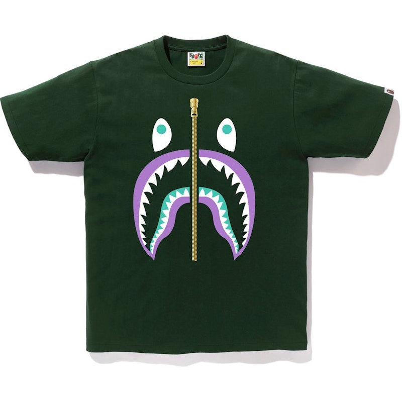 BAPE Colors Gold Zip Shark Tee (SS19) Green