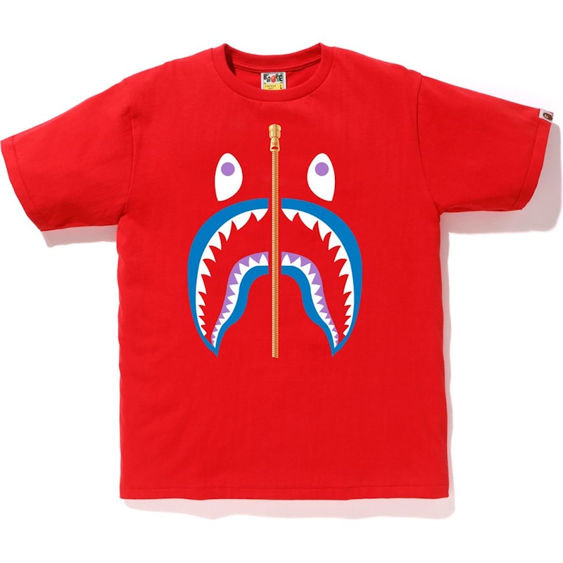 BAPE Colors Gold Zip Shark Tee (SS19) Red