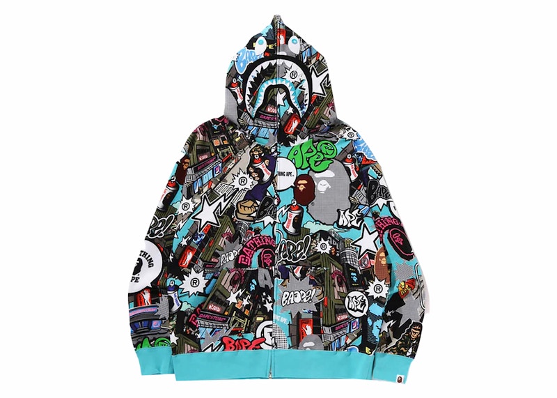 BAPE Comic Art Shark Zip Hoodie Multicolor