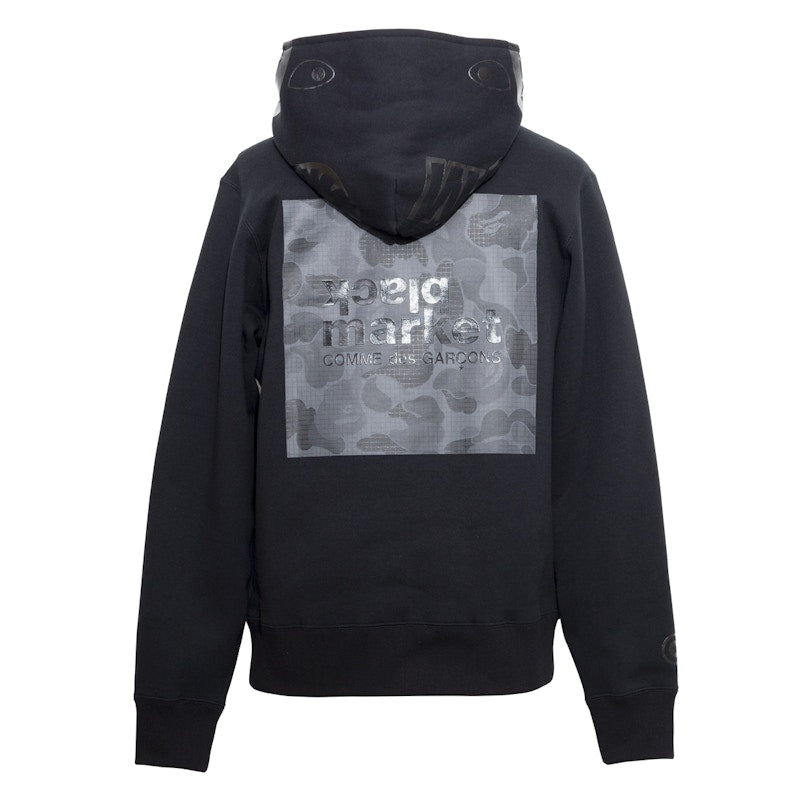 BAPE Comme des Garcons Black Market Shark Pullover Hoodie Black