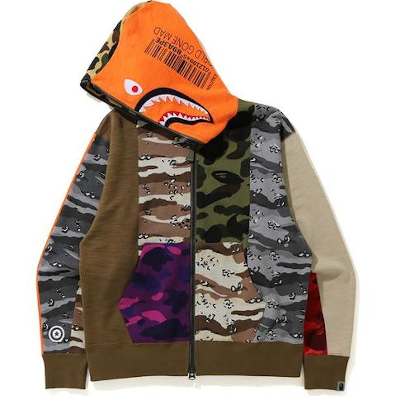 BAPE Crazy Camo Mad Shark Relaxed Full Zip Hoodie Multi