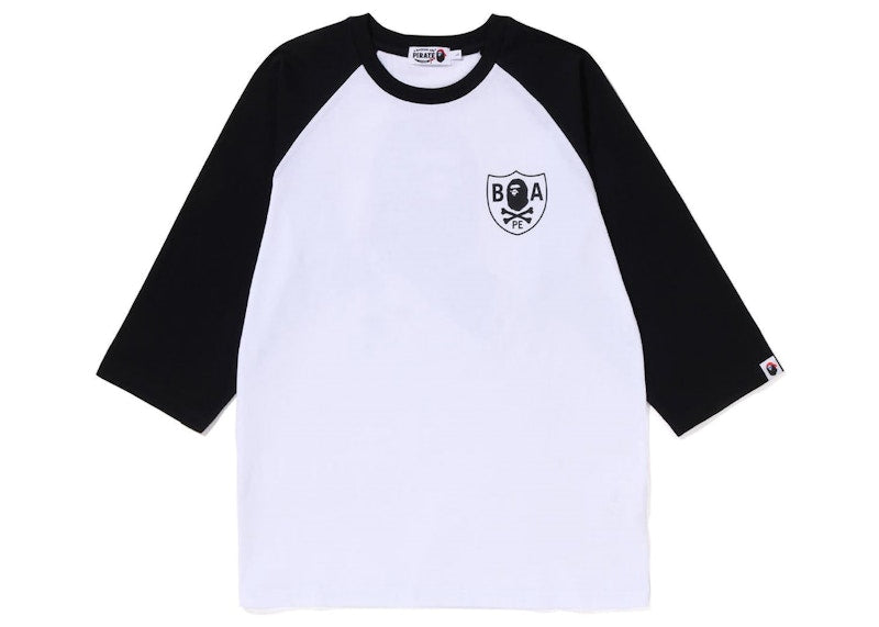 BAPE Crossbone Emblem Raglan 3/4 Sleeve Tee White Black