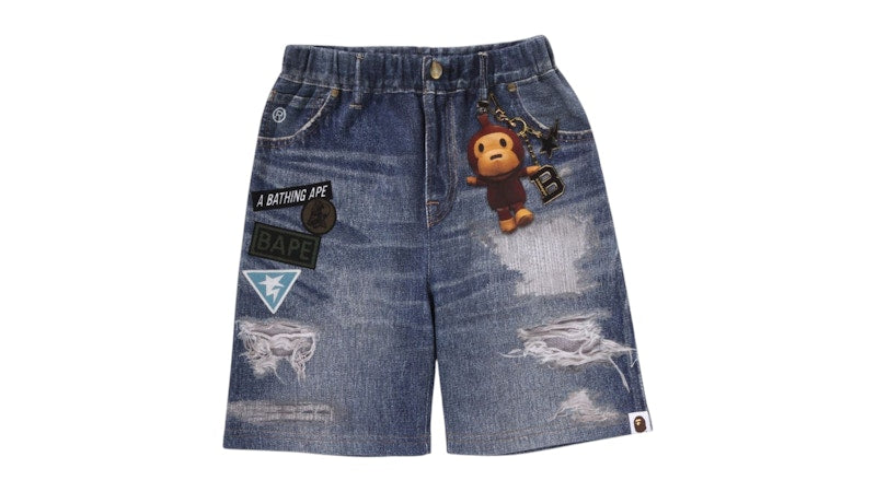 BAPE Denim Print Sweat Shorts Navy