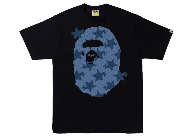BAPE Denim Sta Pattern Big Ape Head Tee Black