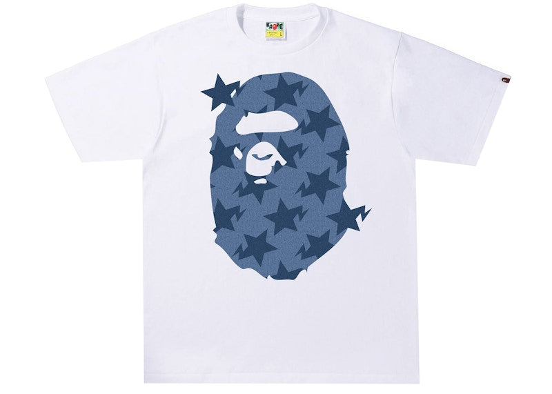 BAPE Denim Sta Pattern Big Ape Head Tee White