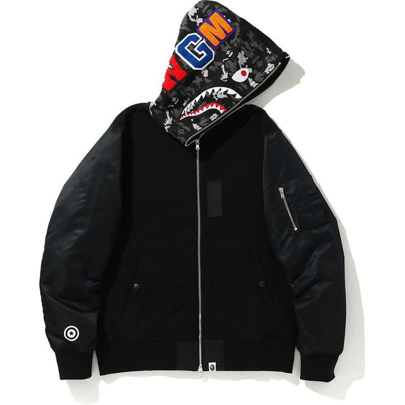 BAPE Digital Camo Military Shark Full Zip Hoodie Black