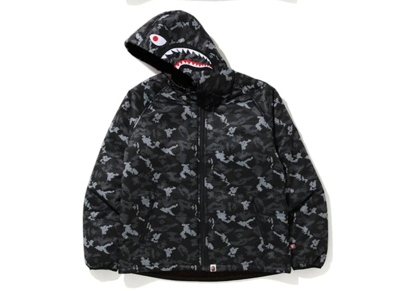 BAPE Digital Camo Shark Padded Hoodie Jacket Black