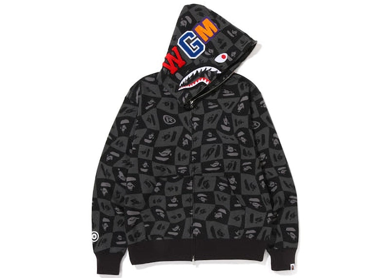 BAPE Distortion Shark Relaxed Fit Full Zip Hoodie Black