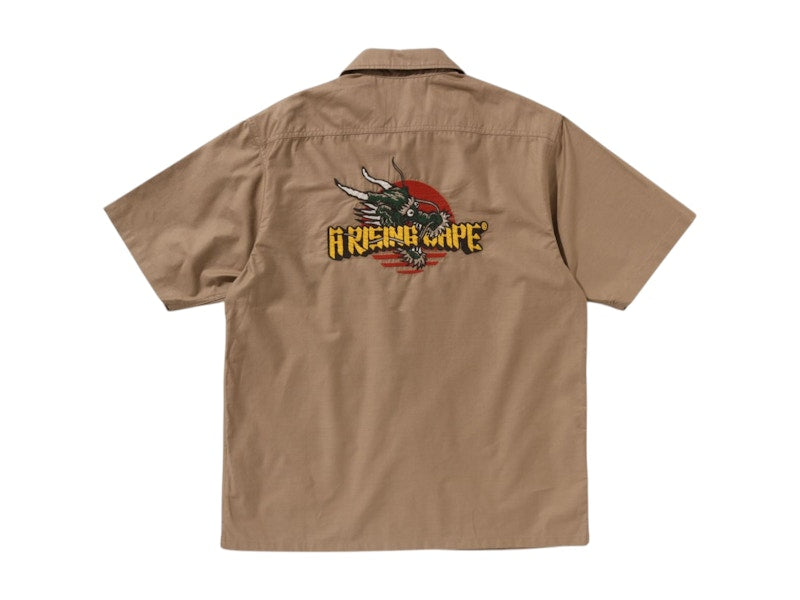BAPE Dragon Embroidery Open Collar Shirt Beige