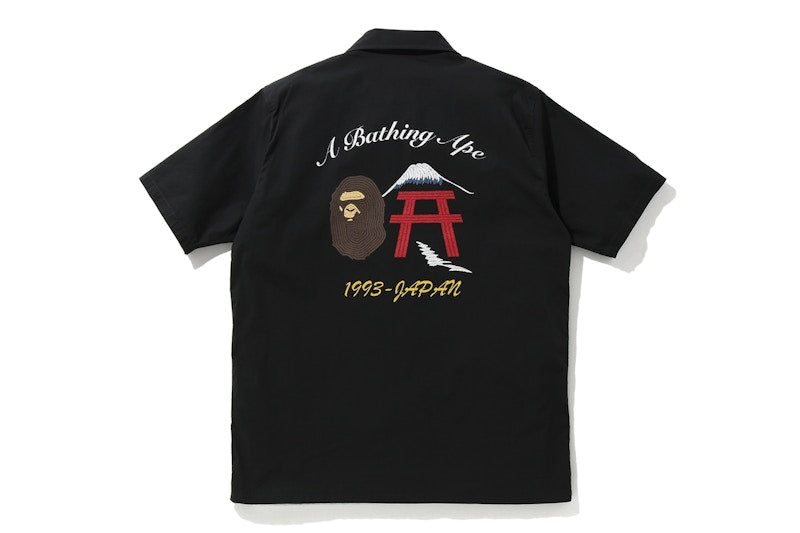 BAPE Embroidery Open Collar Shirt Black