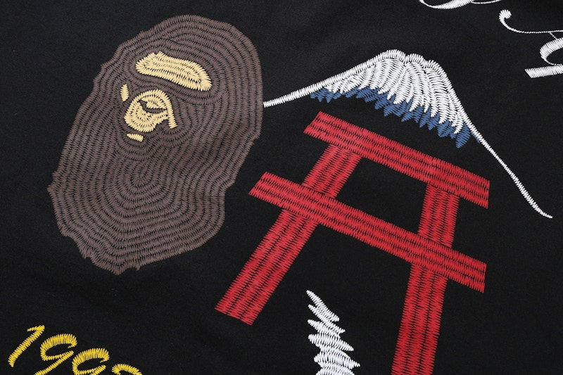 BAPE Embroidery Open Collar Shirt Black