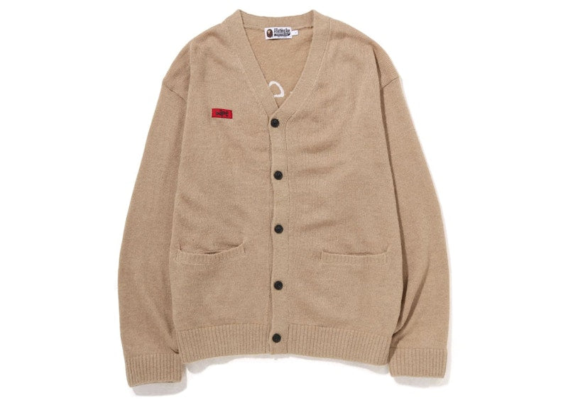 BAPE Embroidery Shaggy Knit Cardigan Beige