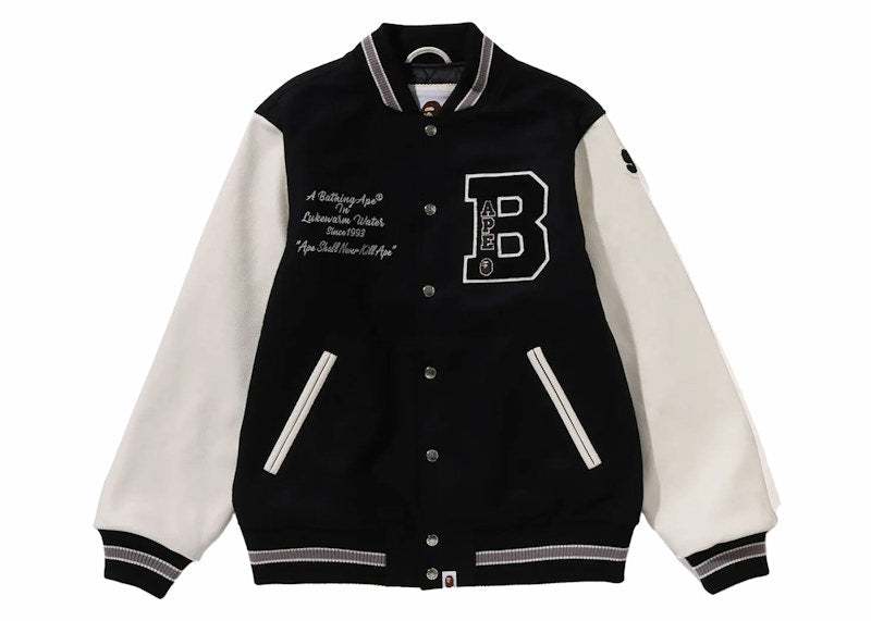 BAPE Embroidery Varsity Jacket Black