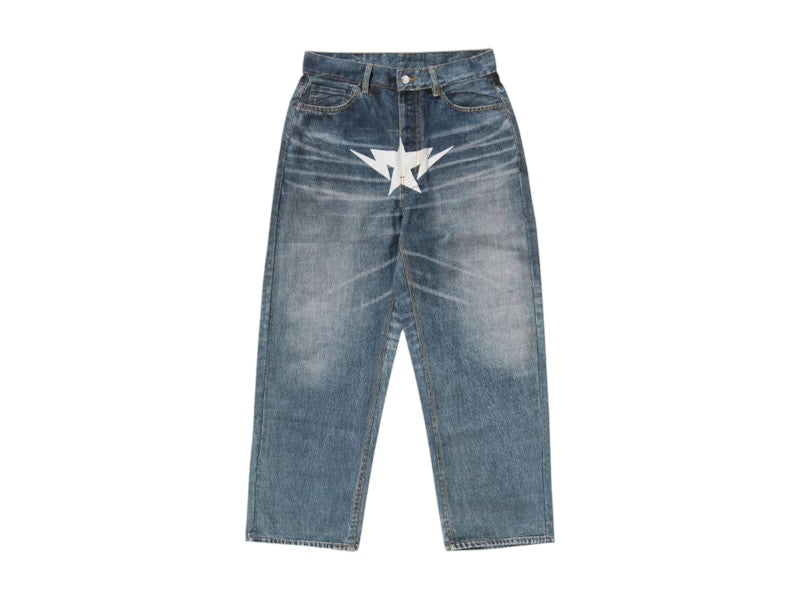 BAPE Fake Print Sta Loose Fit Denim Pants Light Indigo