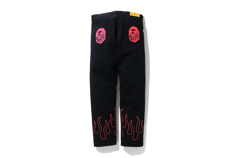 BAPE Flame Denim Pants Black
