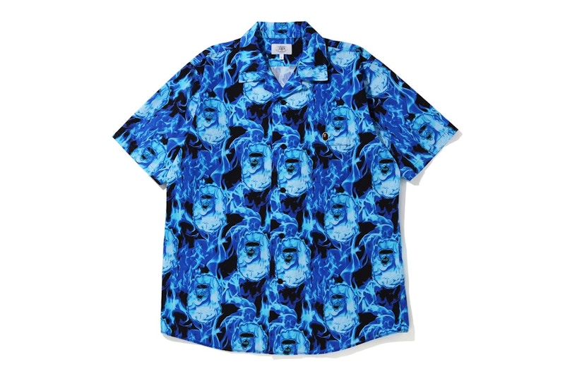 BAPE Flame Open Collar Shirt Blue