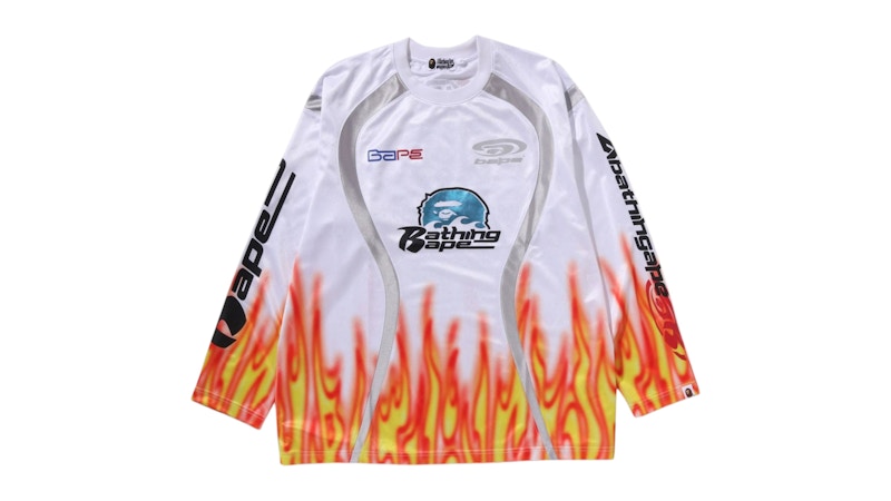 BAPE Flame Pattern Multilogo Relaxed Fit Football Jersey White