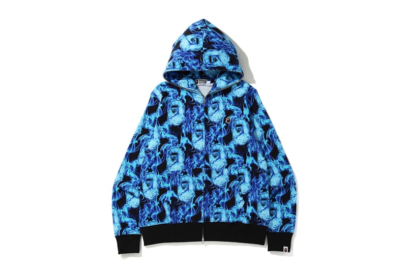 BAPE Flame Wide Full Zip Hoodie Blue