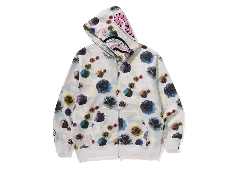 BAPE Floral Camo Shark Relaxed Fit Full Zip Hoodie Ivory