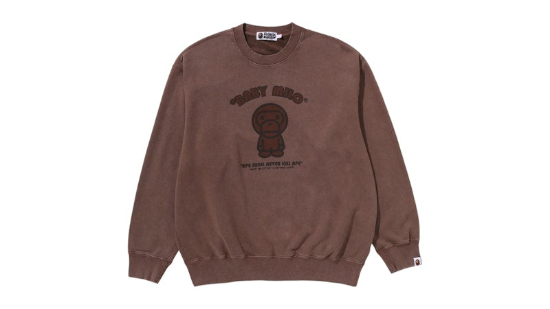 BAPE Garment Dye Baby Milo Relaxed Fit Crewneck Sweatshirt Brown