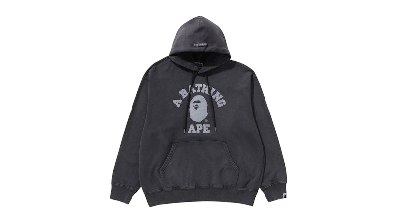 BAPE Garment Dye College Pullover Hoodie Charcoal