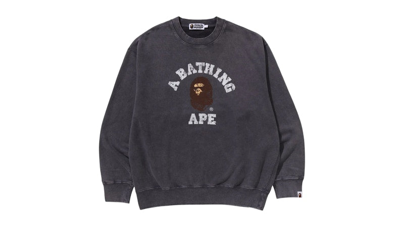 BAPE Garment Dye College Relaxed Fit Crewneck Sweatshirt Charcoal
