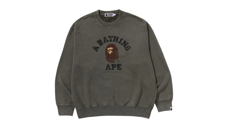 BAPE Garment Dye College Relaxed Fit Crewneck Sweatshirt Olivedrab