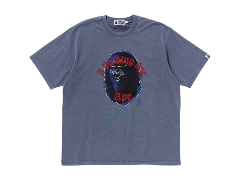 BAPE Garment Dye Rhinestone Ape Head Relaxed Fit Tee Charcoal