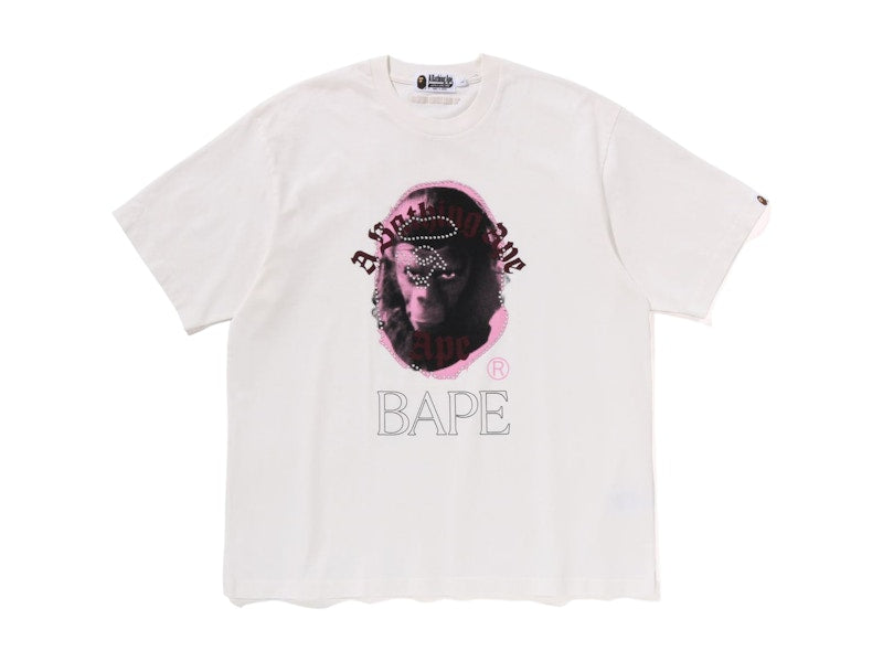 BAPE Garment Dye Rhinestone Ape Head Relaxed Fit Tee Ivory