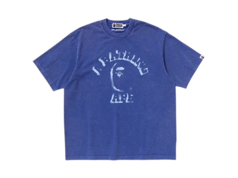 BAPE Garment Dye Spray Print College Relaxed Fit Tee Blue