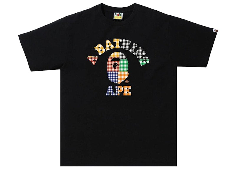 BAPE Gingham Check College Tee Black