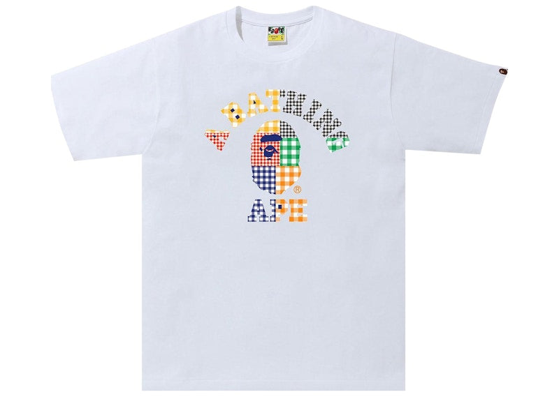 BAPE Gingham Check College Tee White