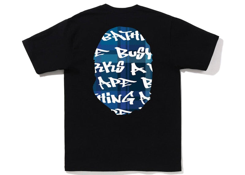 BAPE Graffiti Check Big Ape Head Tee Black Blue
