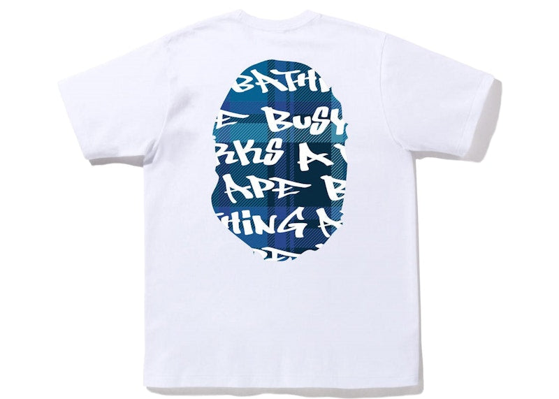 BAPE Graffiti Check Big Ape Head Tee White Blue