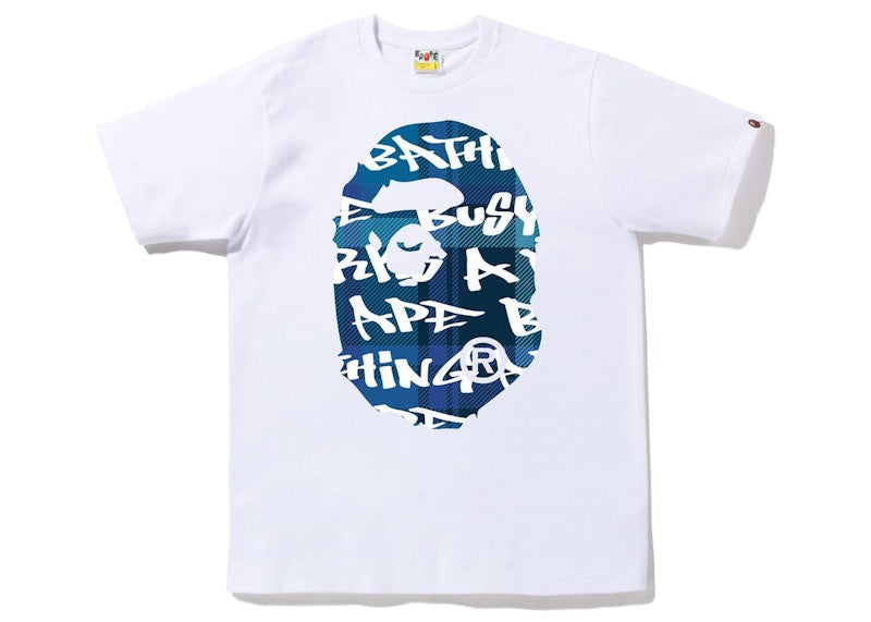 BAPE Graffiti Check Big Ape Head Tee White Blue