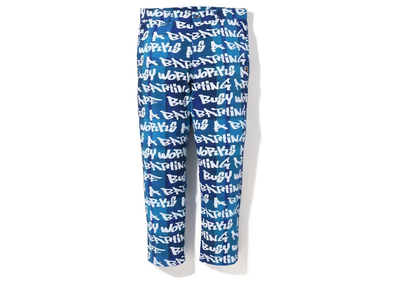 BAPE Graffiti Check One Point Relaxed Fit Pants Blue
