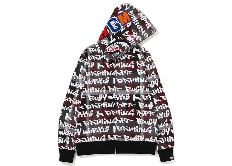 BAPE Graffiti Check Shark Full Zip Hoodie Black