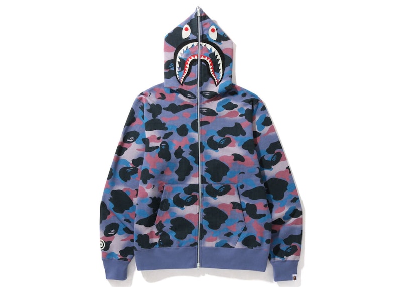 BAPE Grid Camo Shark Full Zip Hoodie Purple