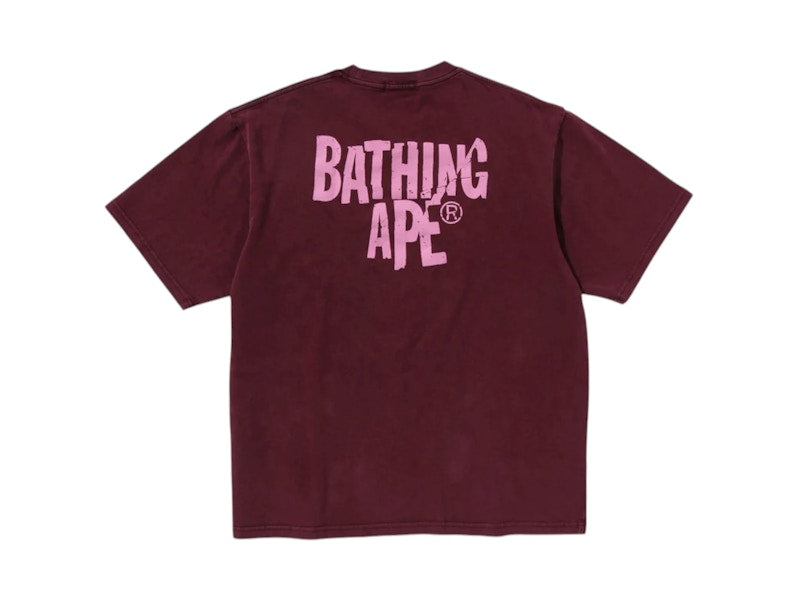 BAPE Heavy Washed Ape Head Relaxed Fit Tee Burgundy